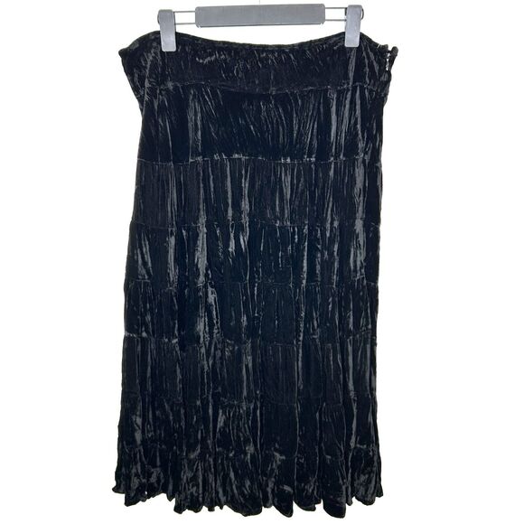 Dressbarn Skirt Women Large Black Velvet Maxi Goth Whimsigoth Witchy Boho Tiered - Picture 1 of 8